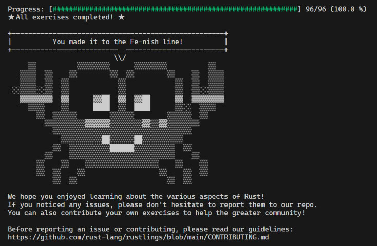 完成 Rustlings 后出现的小螃蟹